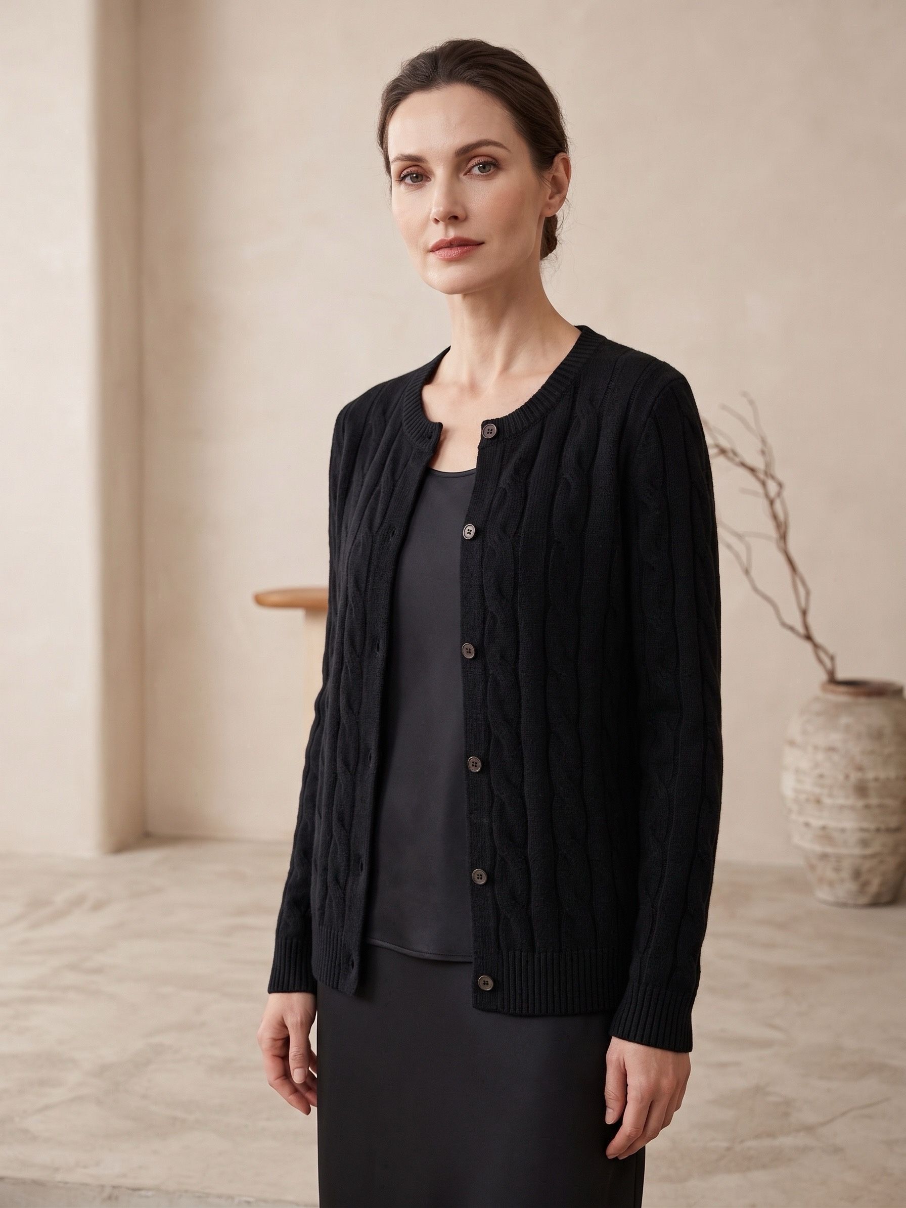 Short Cable-Knit Cardigan