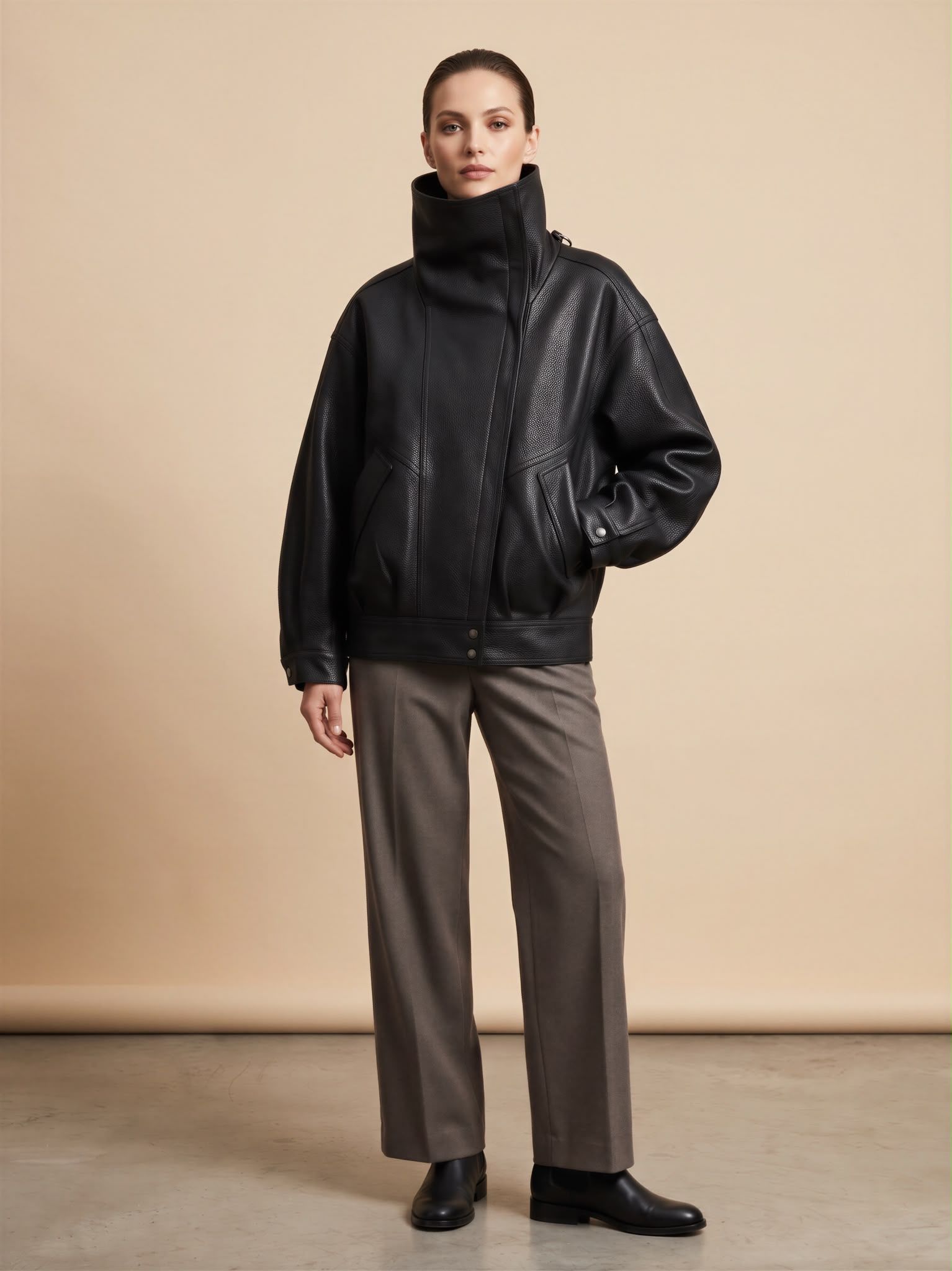 Oversized Jacket with Stand Collar