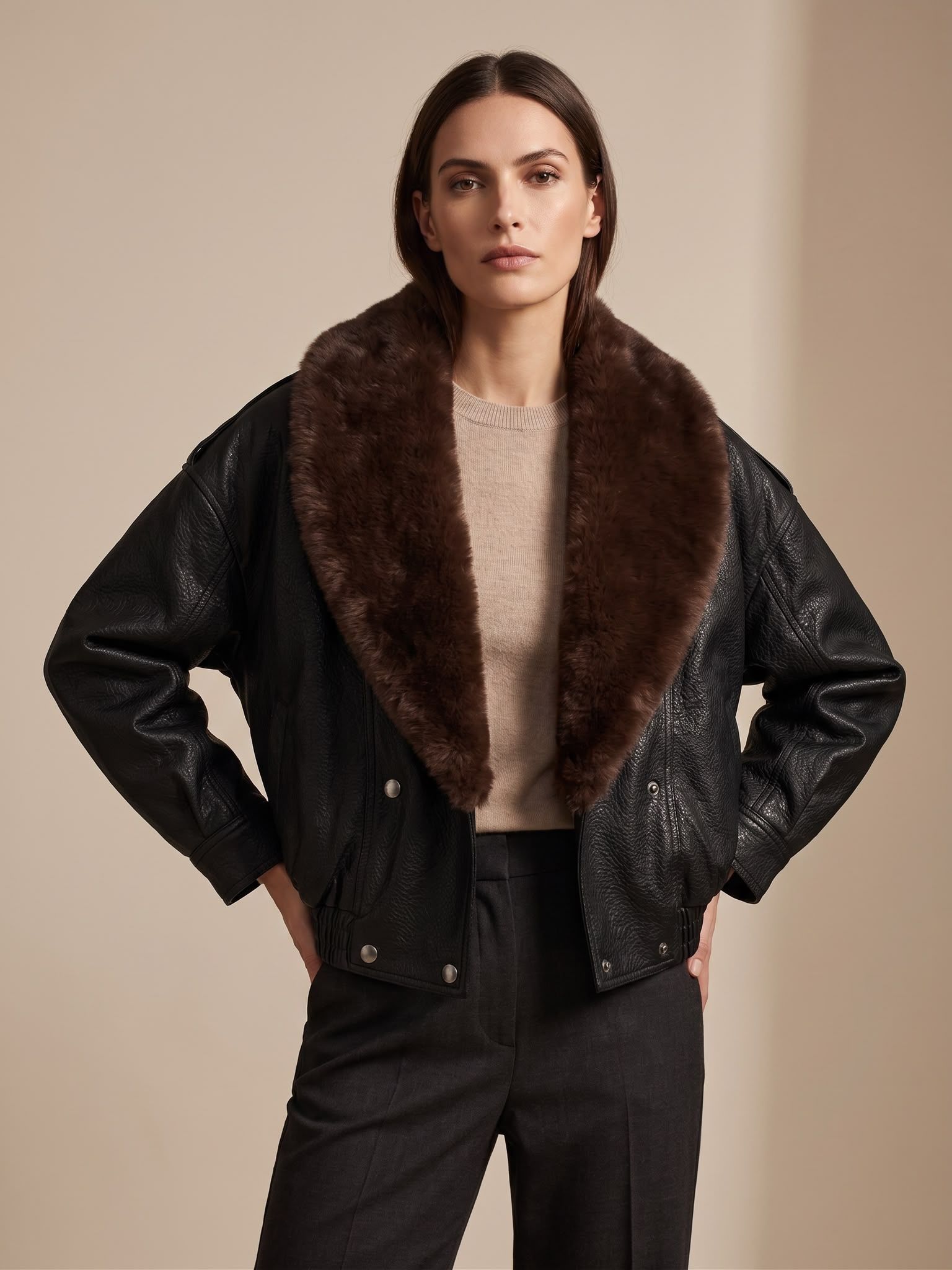 Bomber Jacket with Faux-Fur Collar