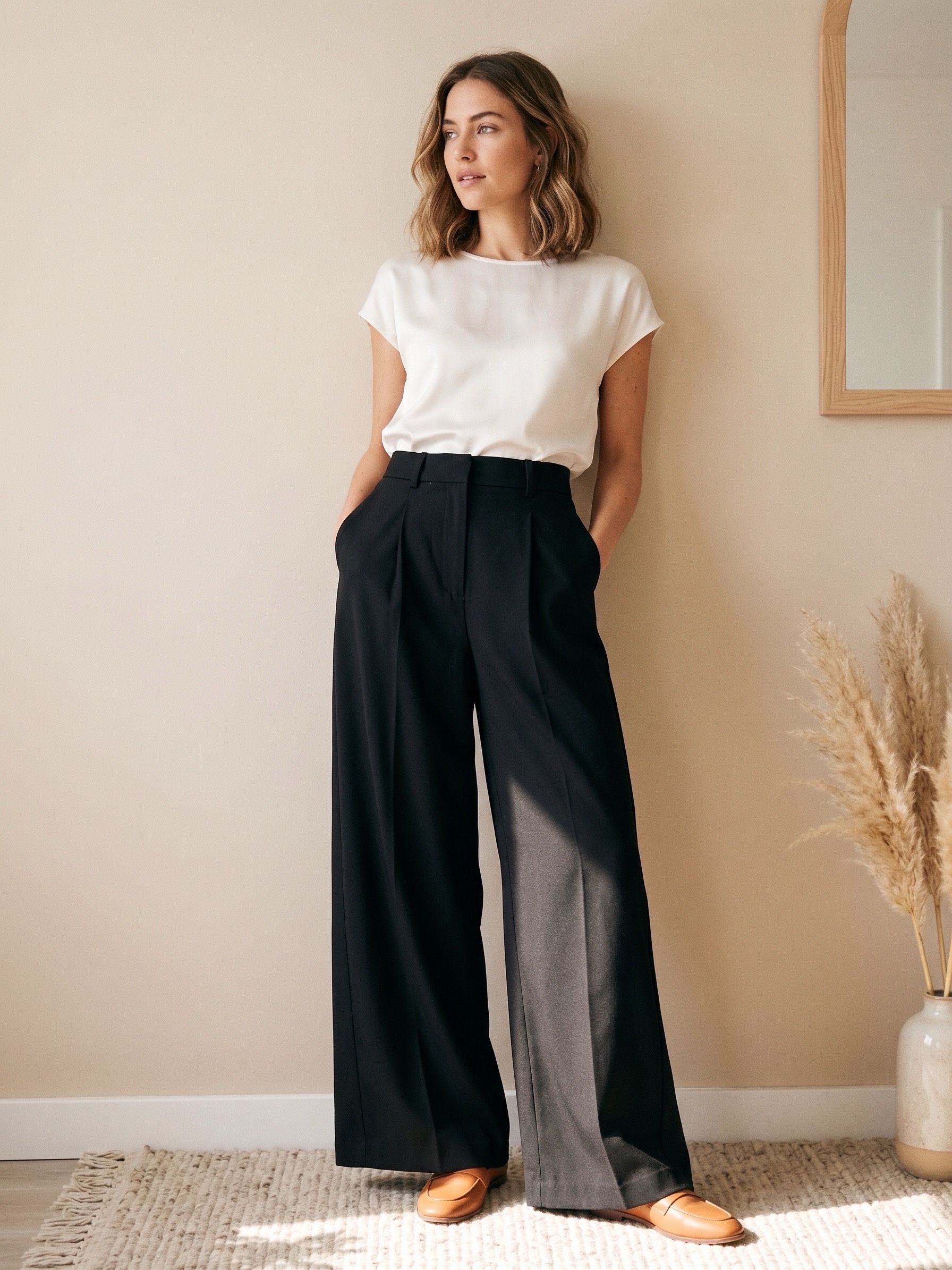 Wide‑Leg Pleated Trousers