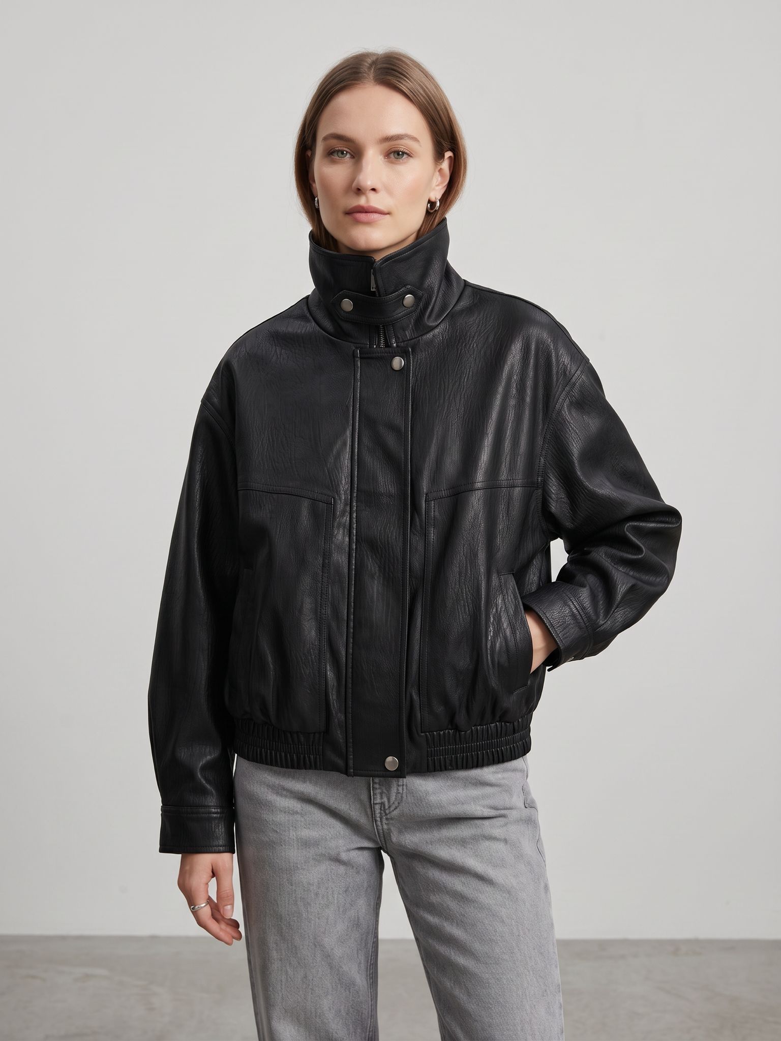 Oversized Jacket with Stand Collar