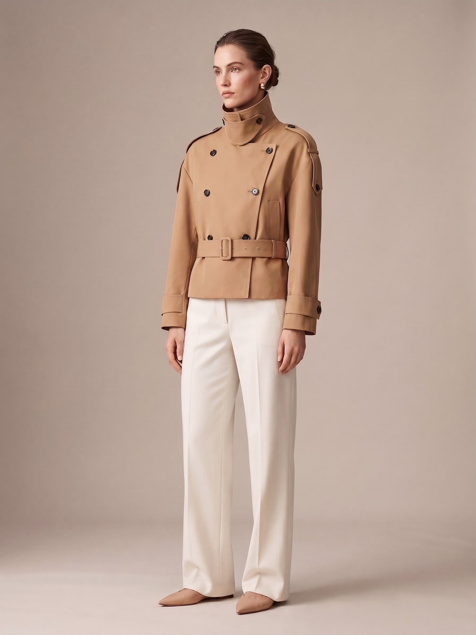 Cropped Trench Coat with Stand Collar