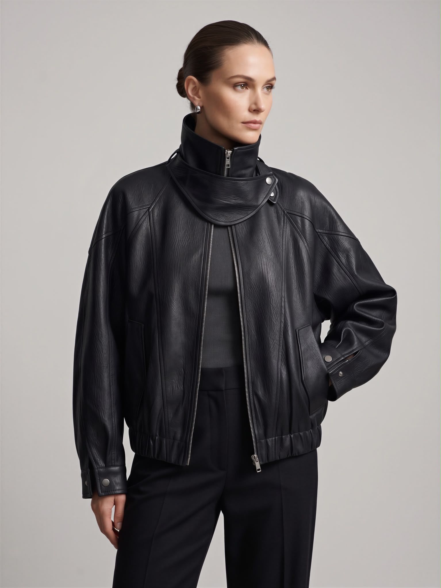 Stand-Collar Eco-Leather Jacket