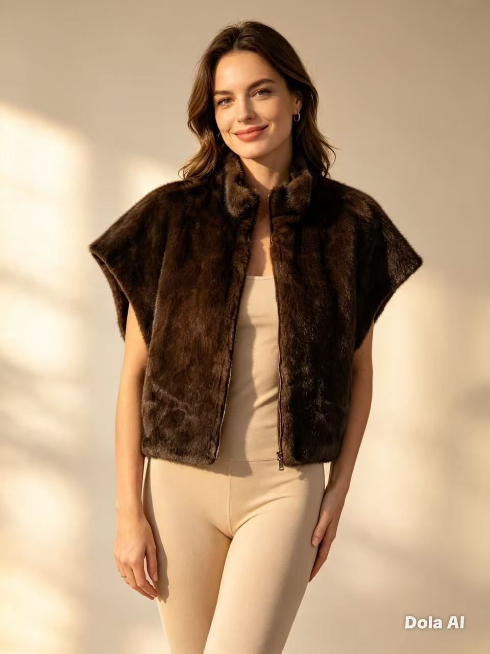 Faux-Fur Vest with Stand Collar