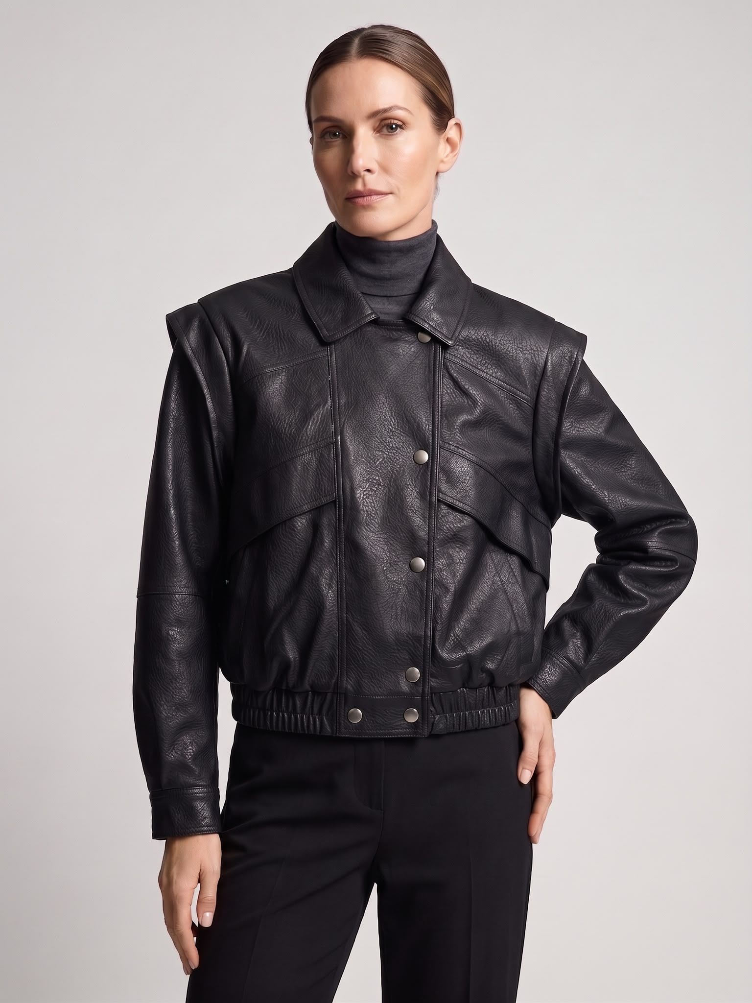 Eco-Leather Jacket with Shirt Collar