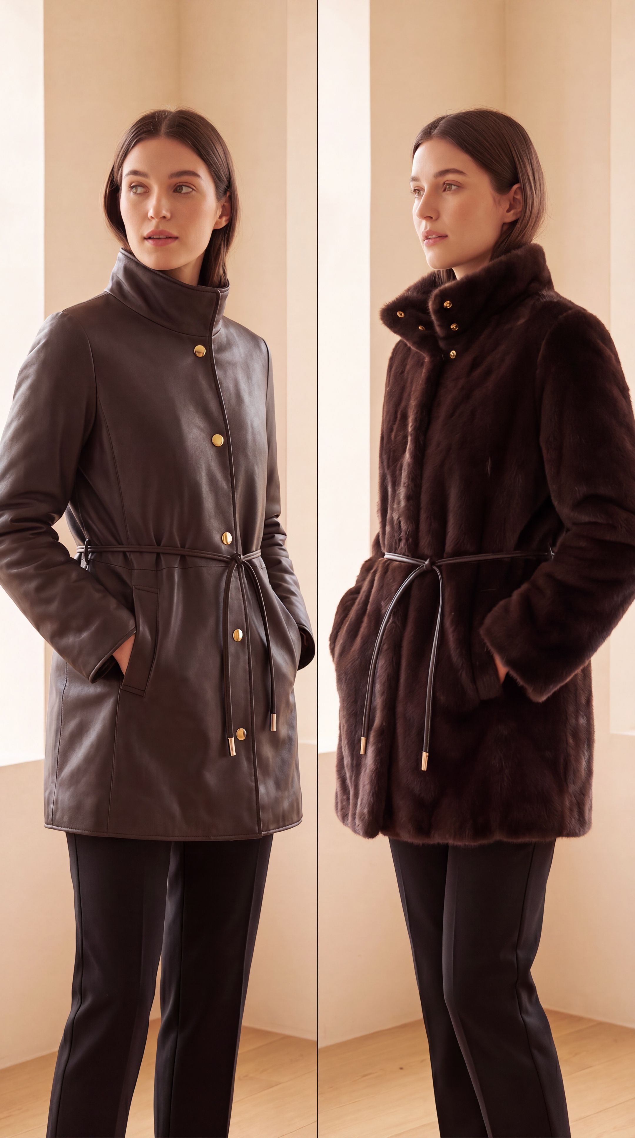 Long Tailored Coat with Stand Collar