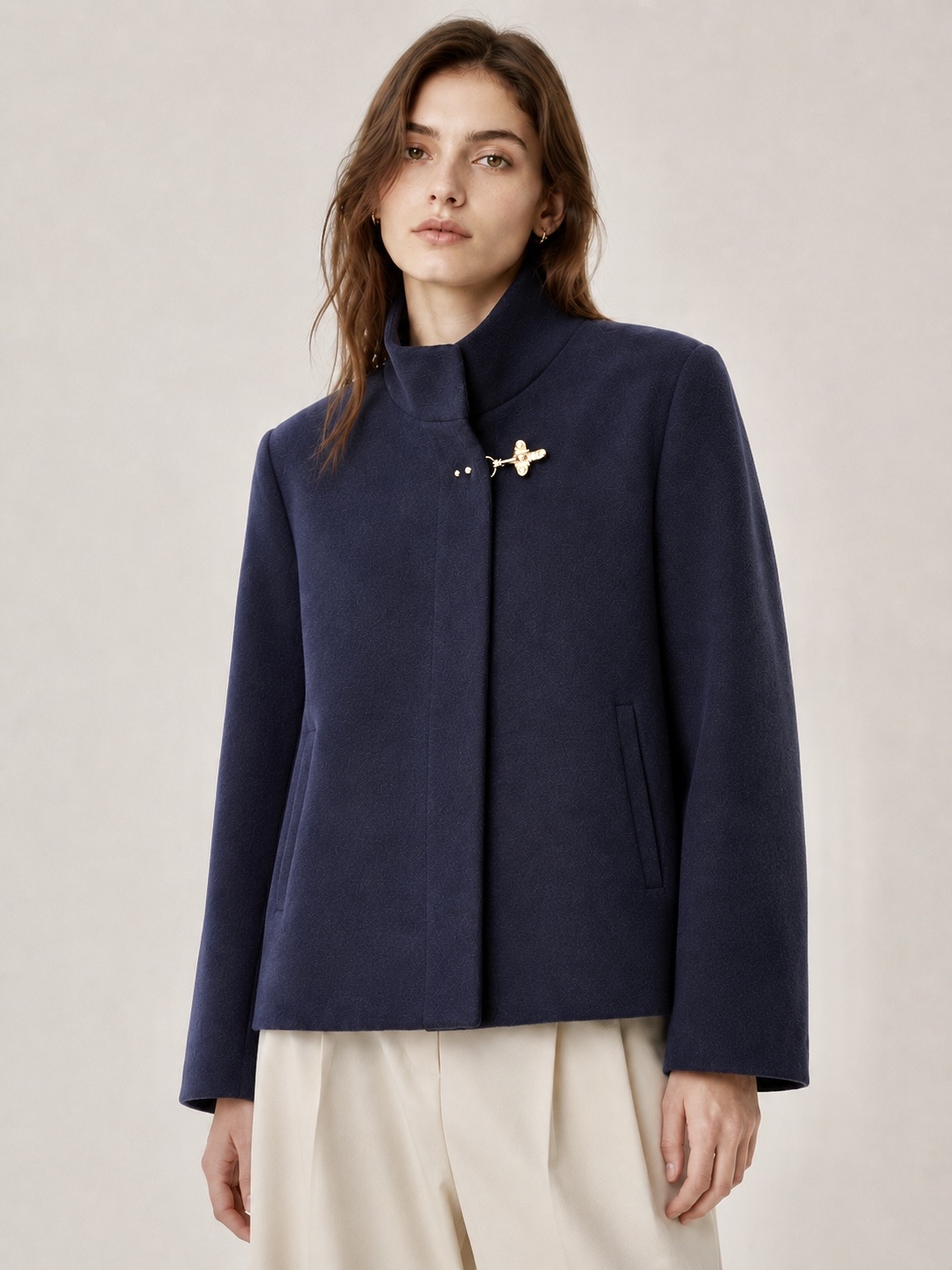 Regular Short Coat with Stand Collar