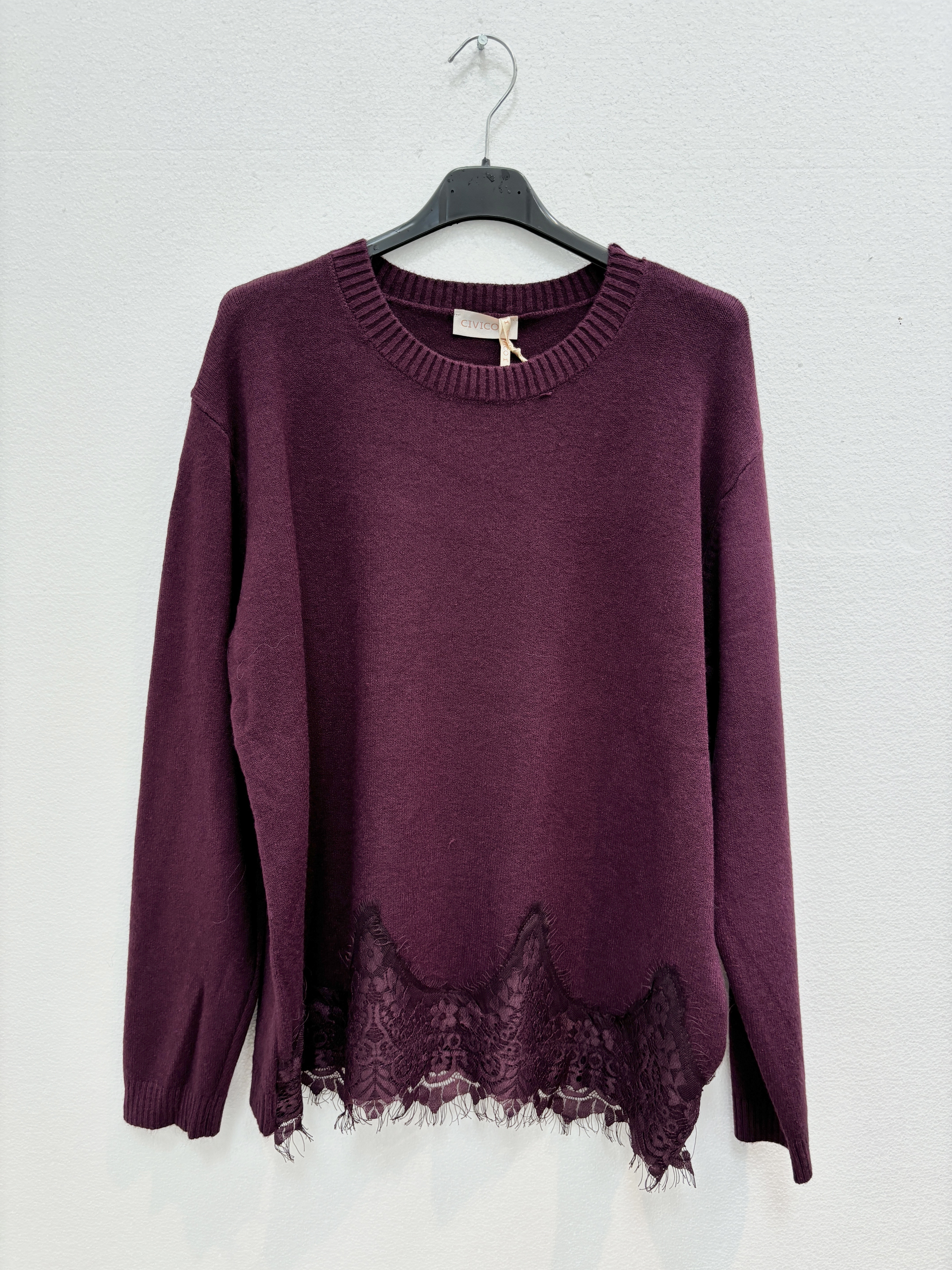 Regular Knit Sweater with Lace