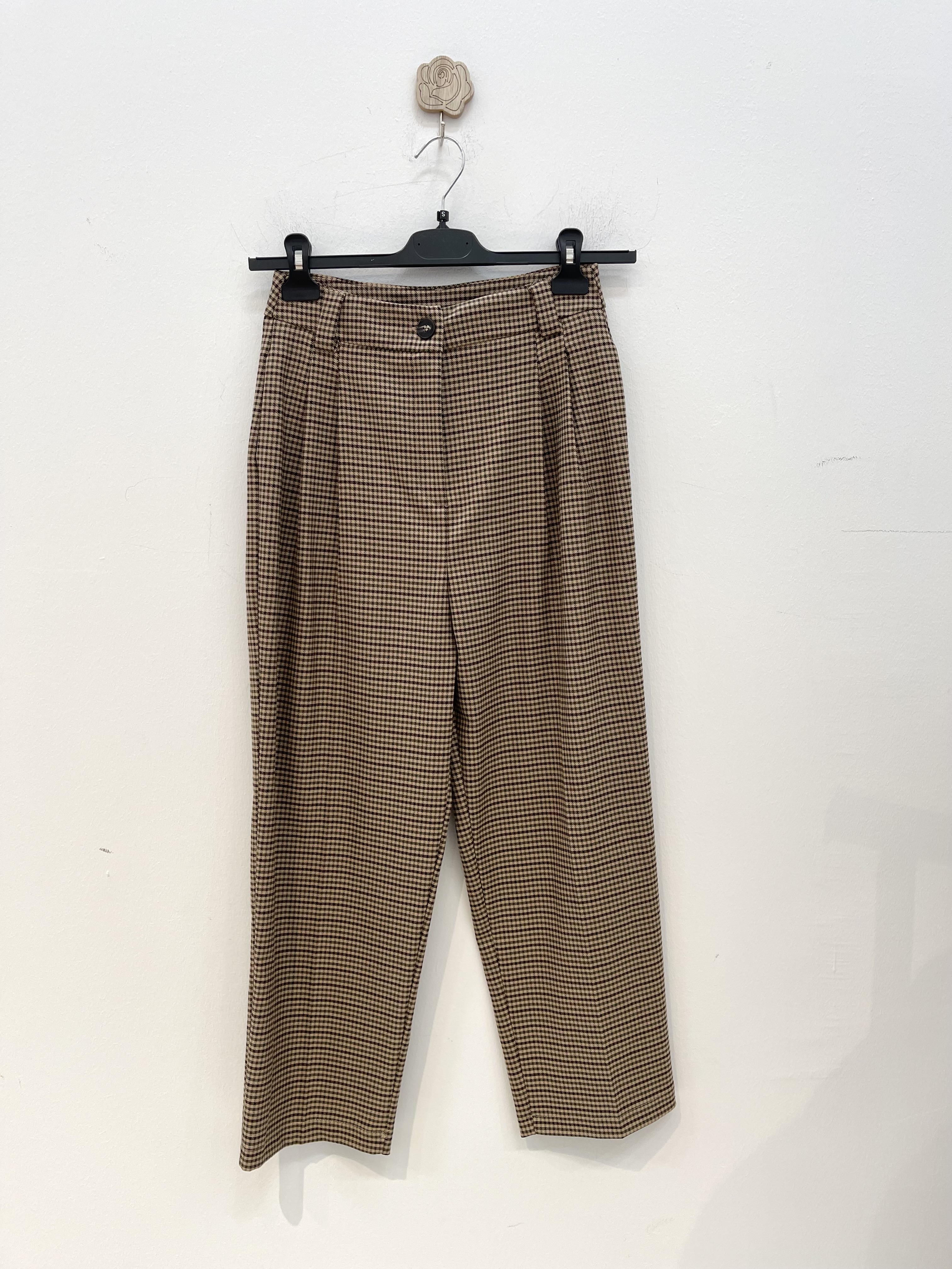 Straight Ankle-Length Trousers in Micro Check