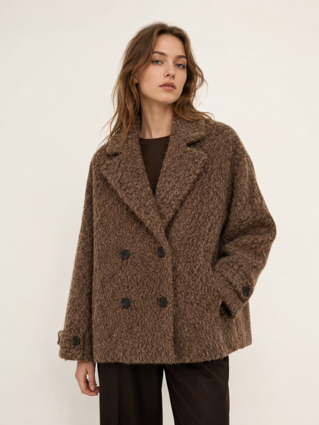 Short Double‑Breasted Coat with Collar