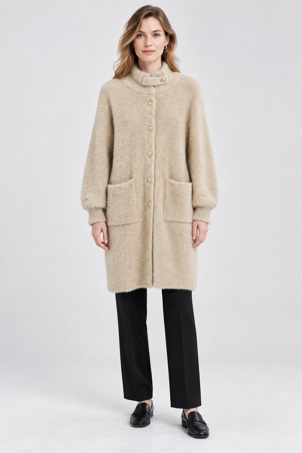 Straight Coat with Stand Collar