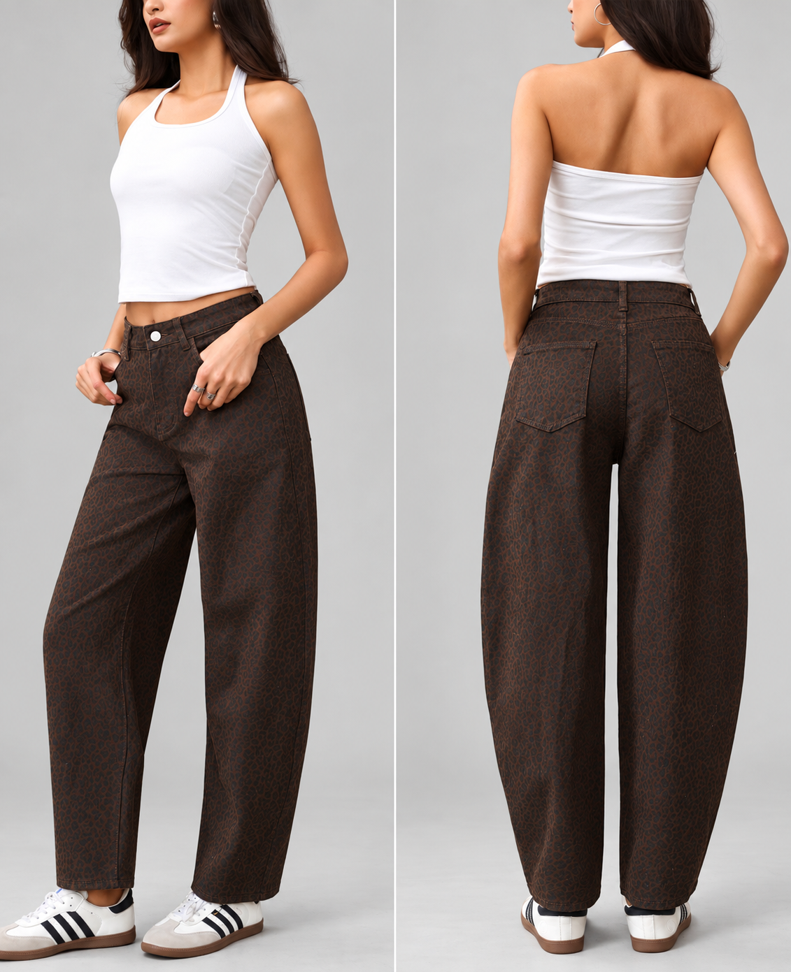 Wide-leg Trousers with Leopard Print
