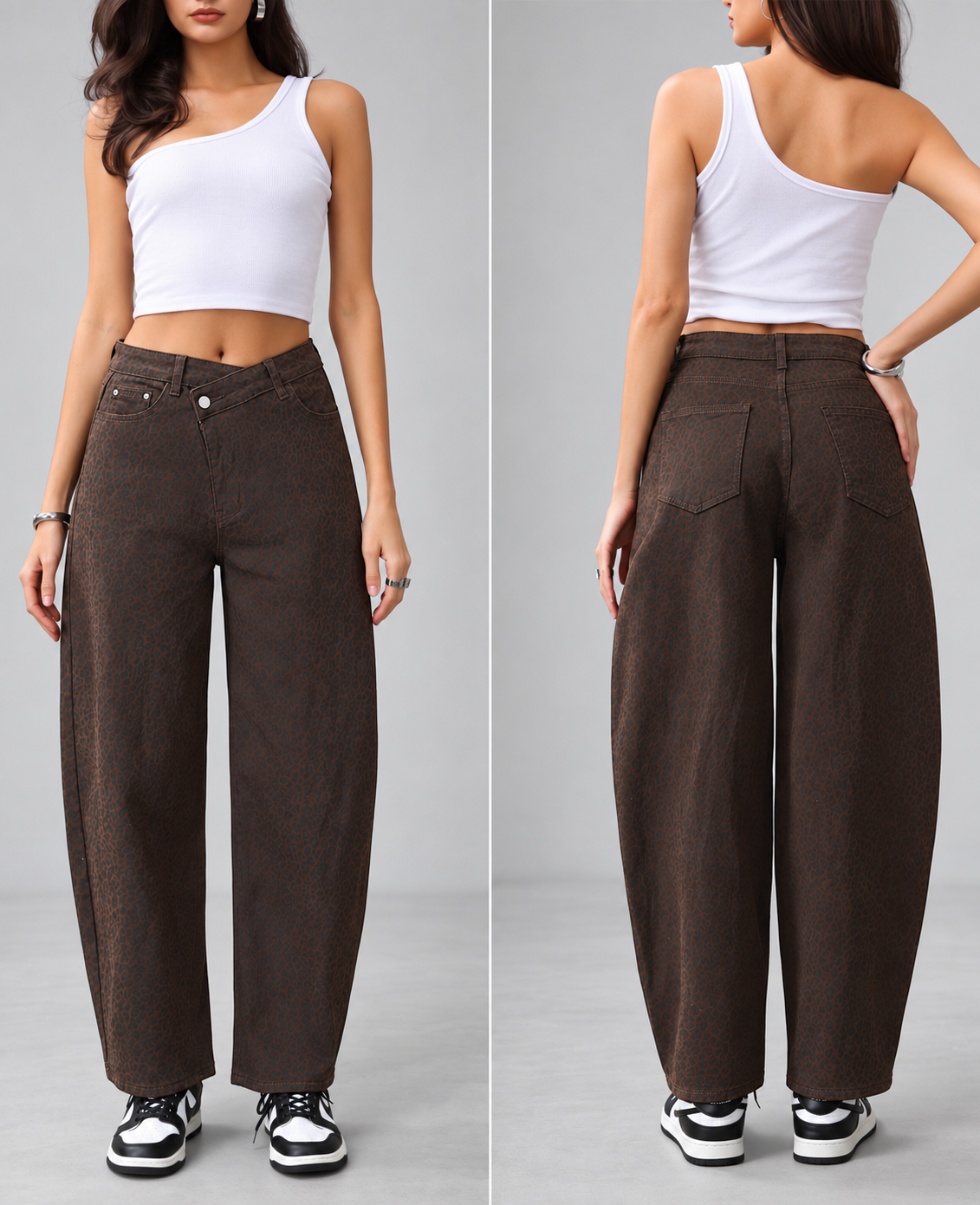 Wide-Leg Patterned Jeans