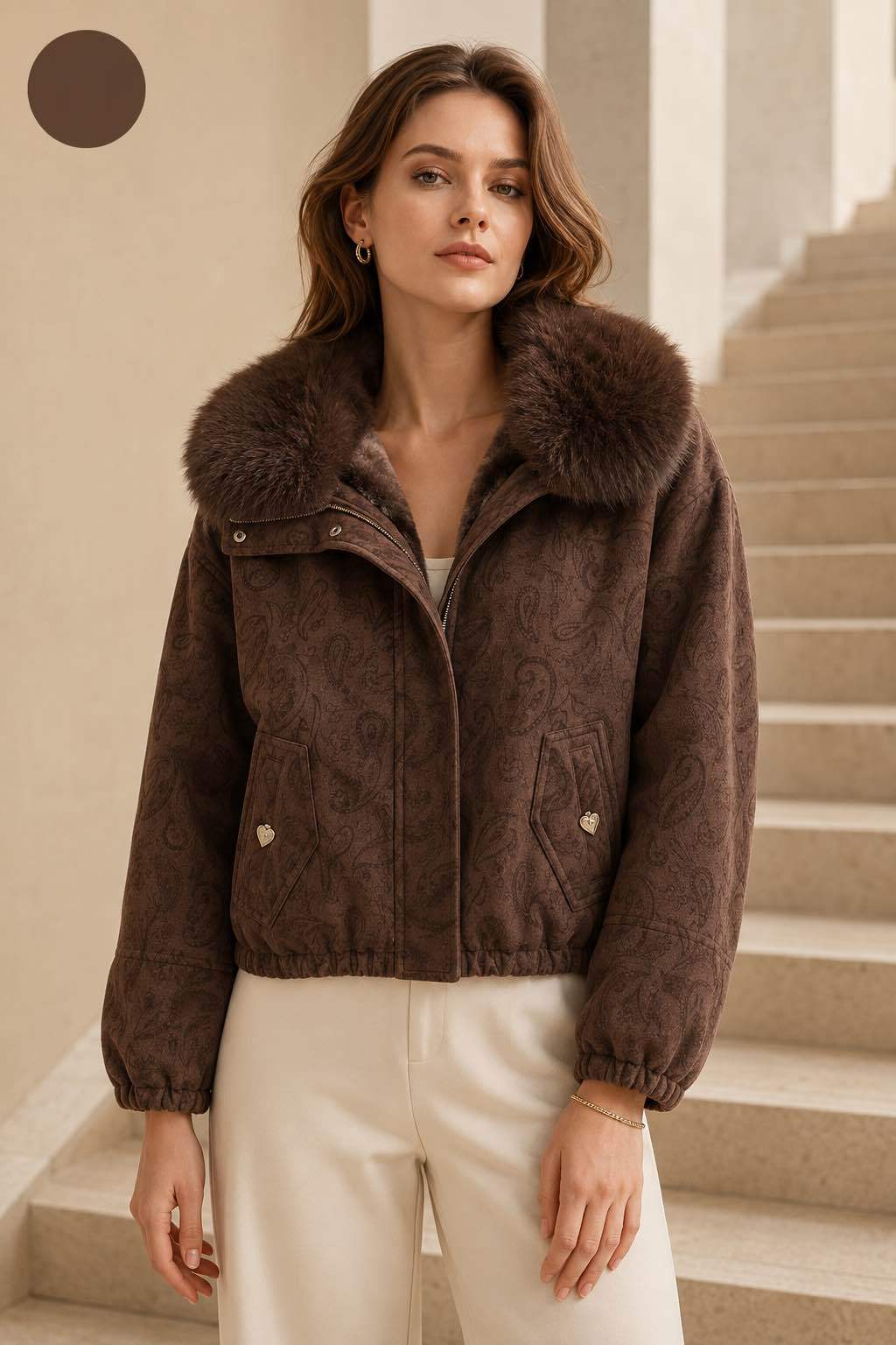 Bomber Jacket with Faux-Fur Collar