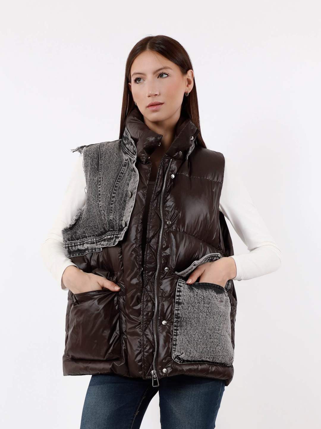 Padded Vest with Stand Collar