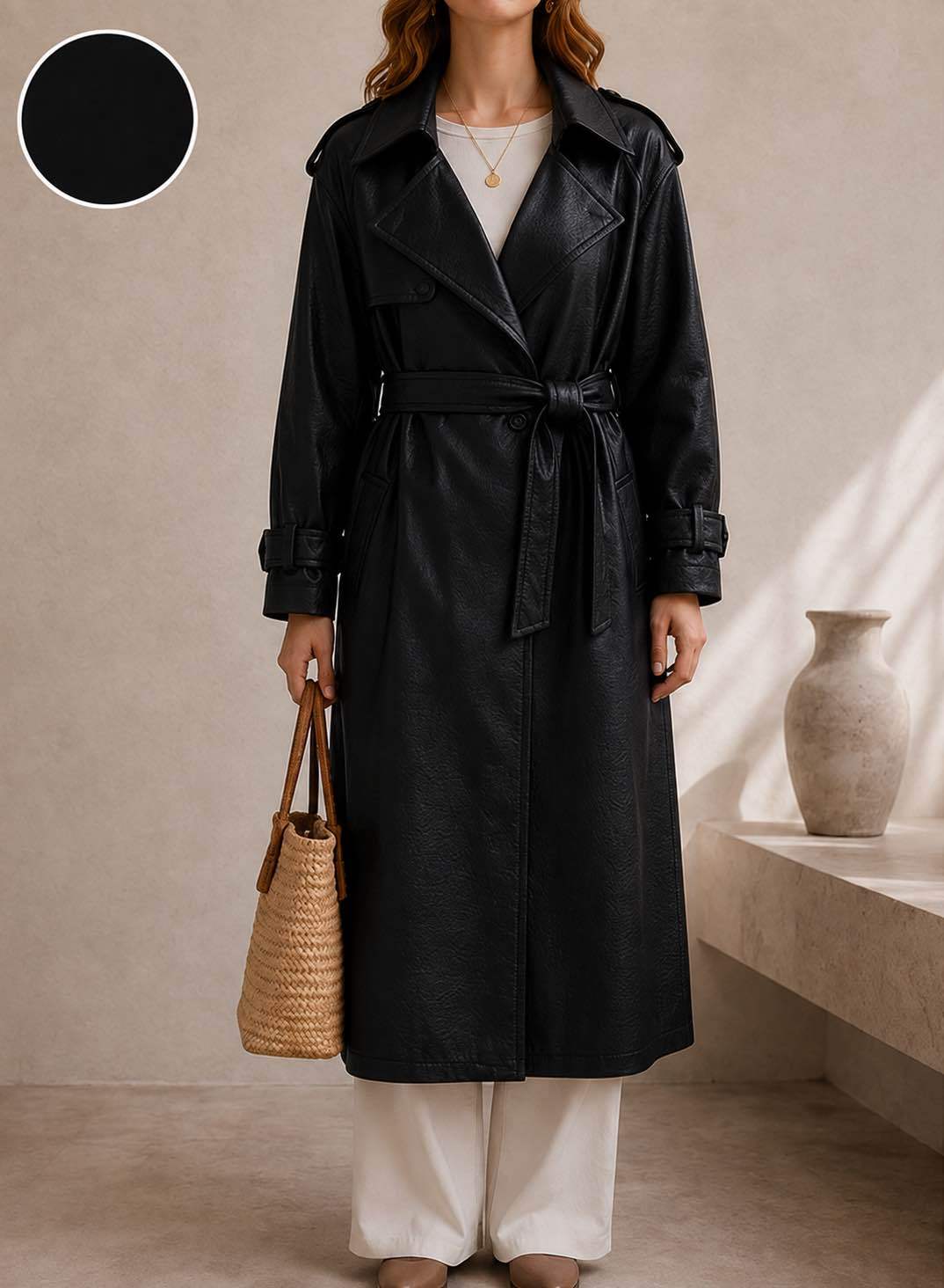 Midi Faux-Leather Coat