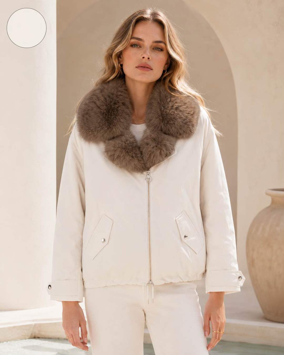 Short Jacket with Faux-Fur Collar