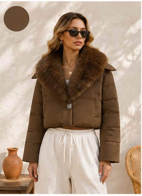 Cropped Jacket with Faux-Fur Collar