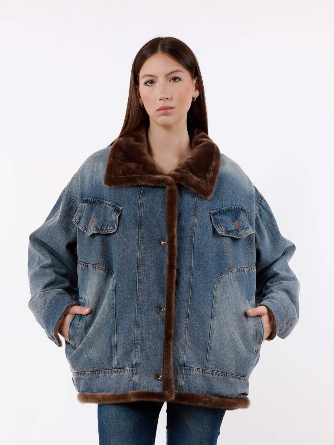 Oversize Jacket with Shirt Collar