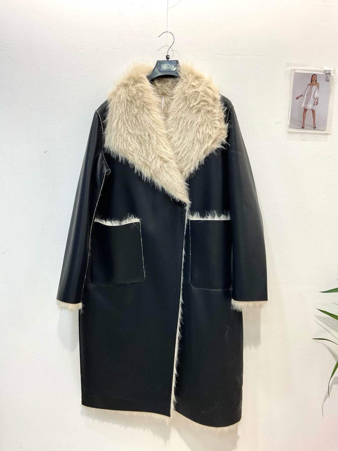 Midi Faux-Leather Coat with Collar