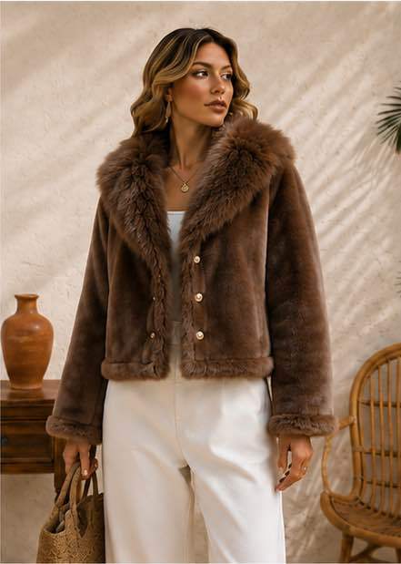 Short Jacket with Faux-Fur Collar