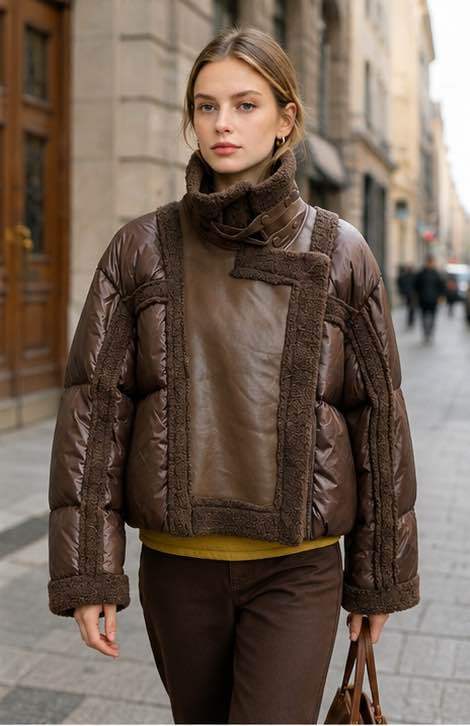Oversize Cropped Jacket with Stand Collar