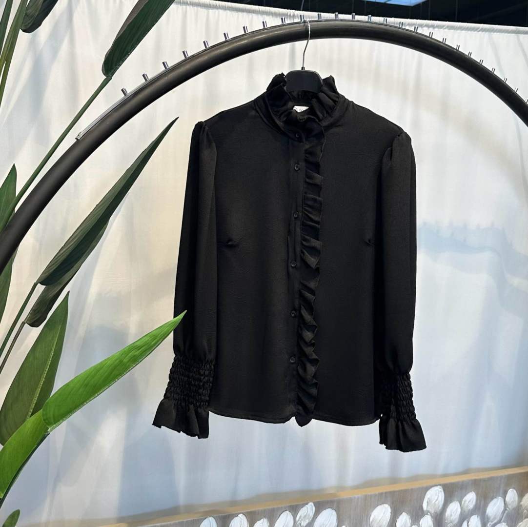 Stand-Collar Ruffle Shirt