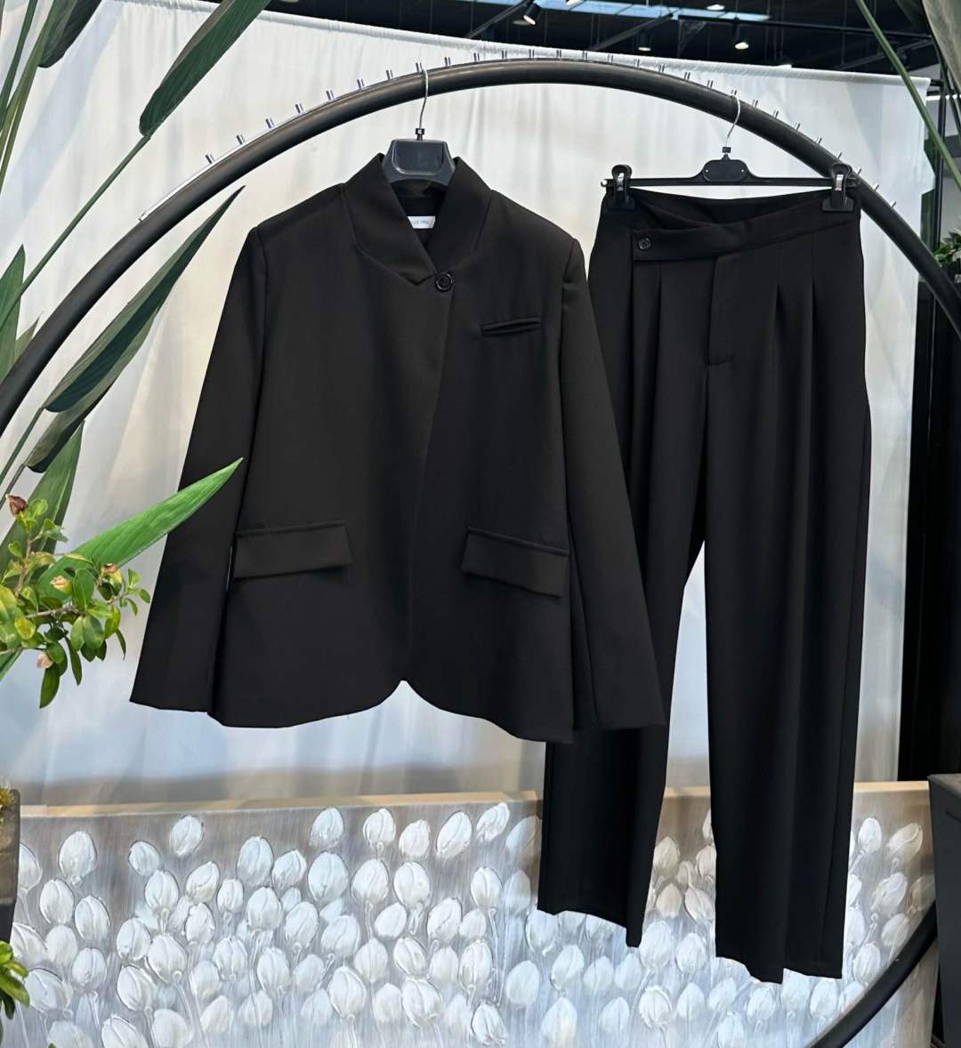 Structured Stand-Collar Suit Jacket