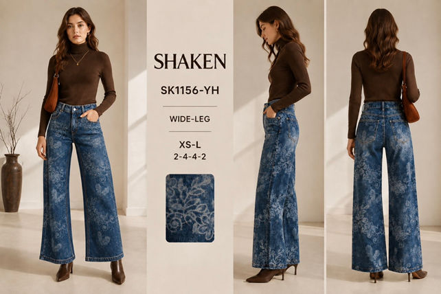 Wide-Leg Floral Jeans