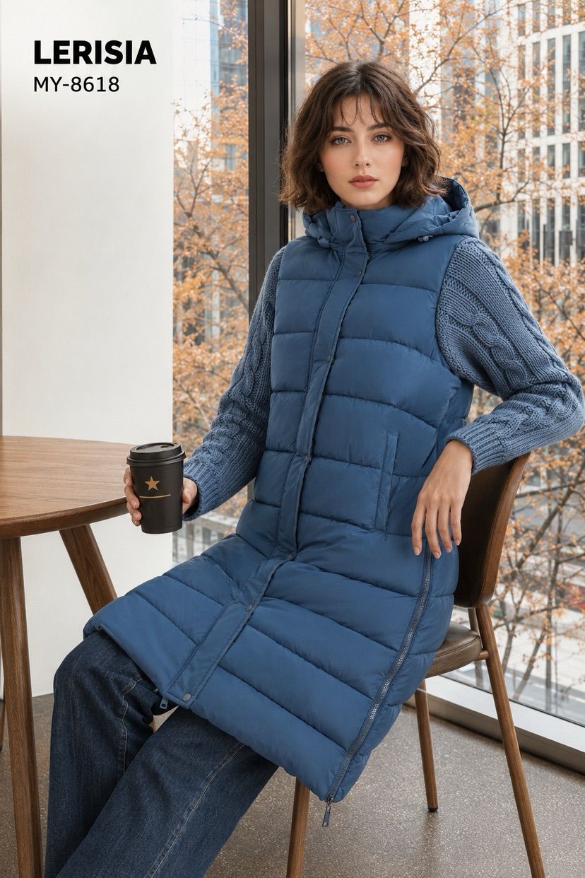 Quilted Midi Vest with Hood