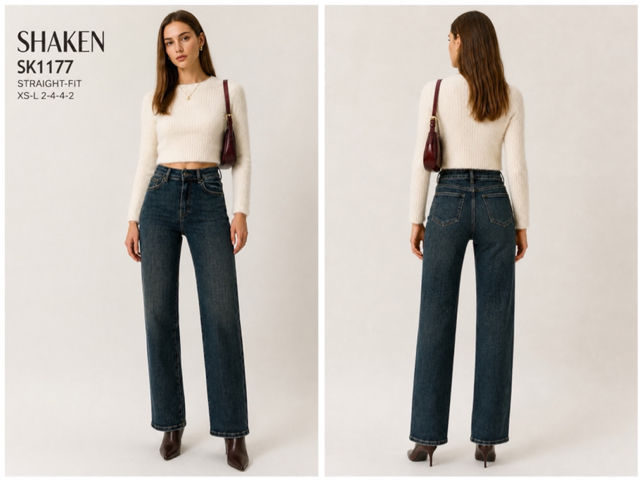 High‑Waist Straight Jeans