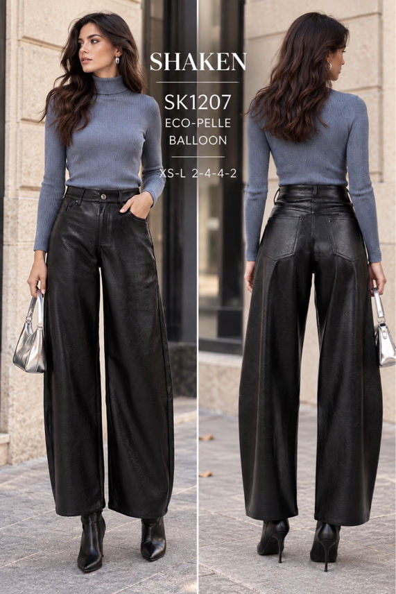 Wide-Leg Faux Leather Trousers
