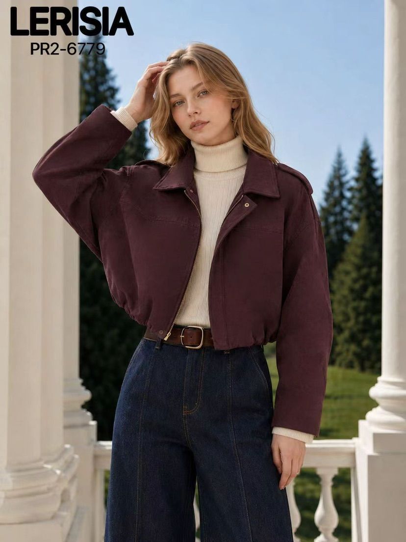 Oversize Cropped Jacket with Shirt Collar
