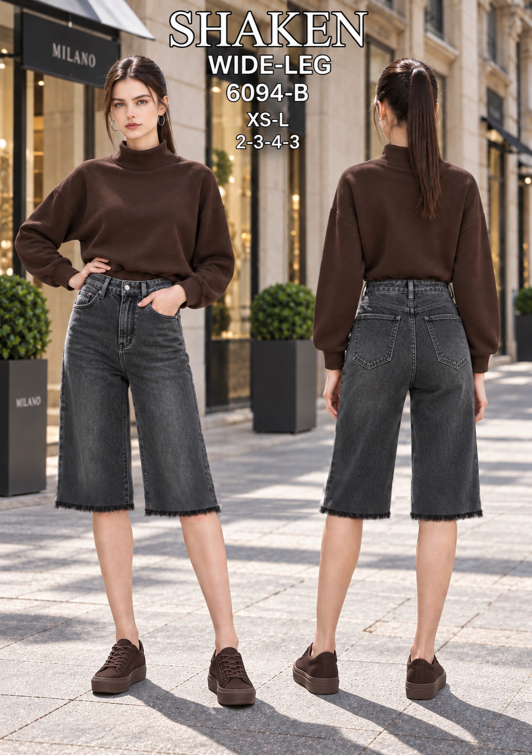 Wide‑Leg Denim Shorts