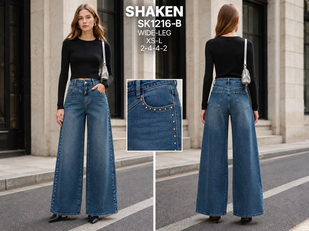 Wide‑Leg Studded Jeans