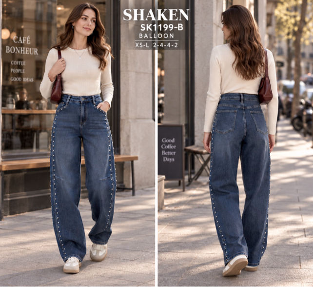 Wide-Leg Studded Jeans