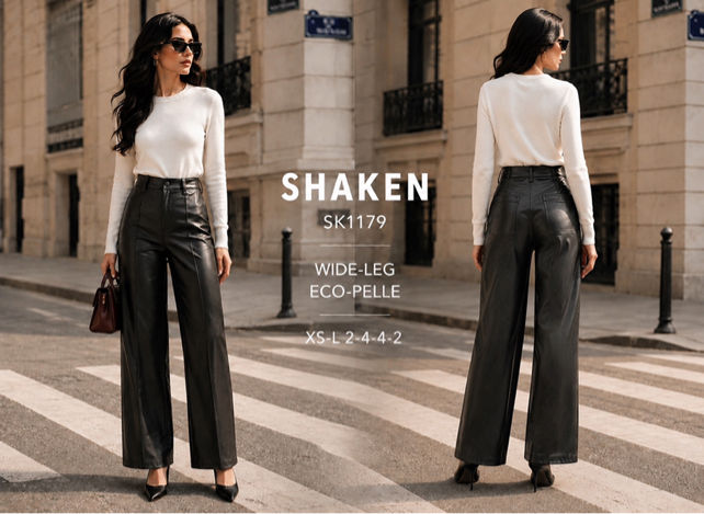 Wide‑Leg Faux Leather Trousers