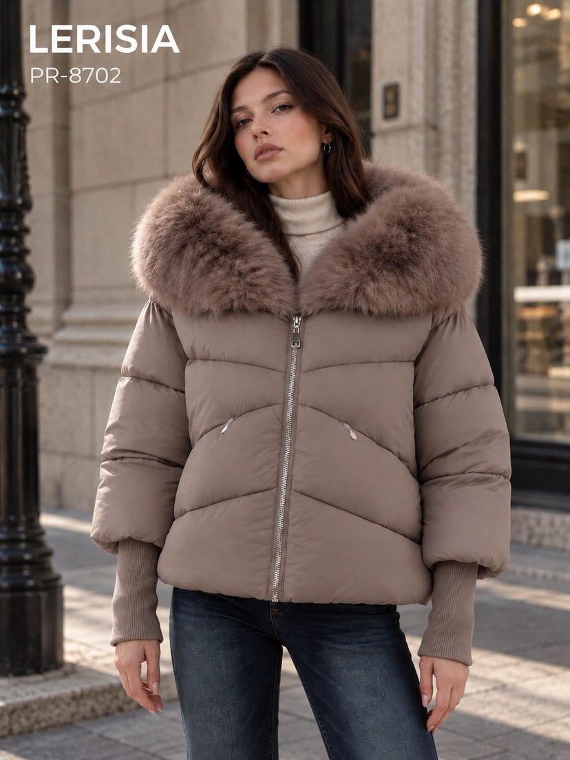 Short Puffer Jacket with Fur Trim