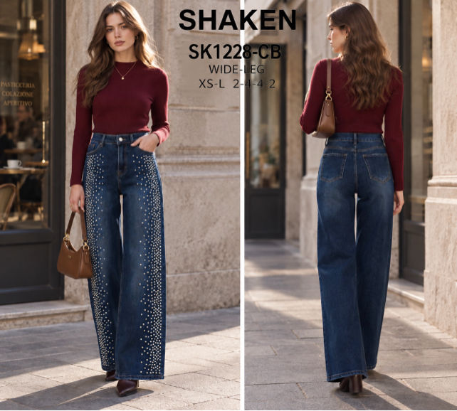 Wide‑Leg Studded Jeans