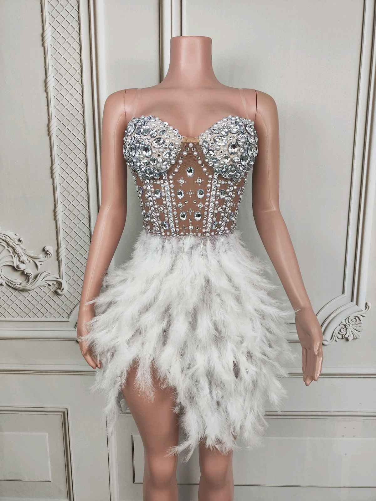 Feather-Trim Corset Mini Dress