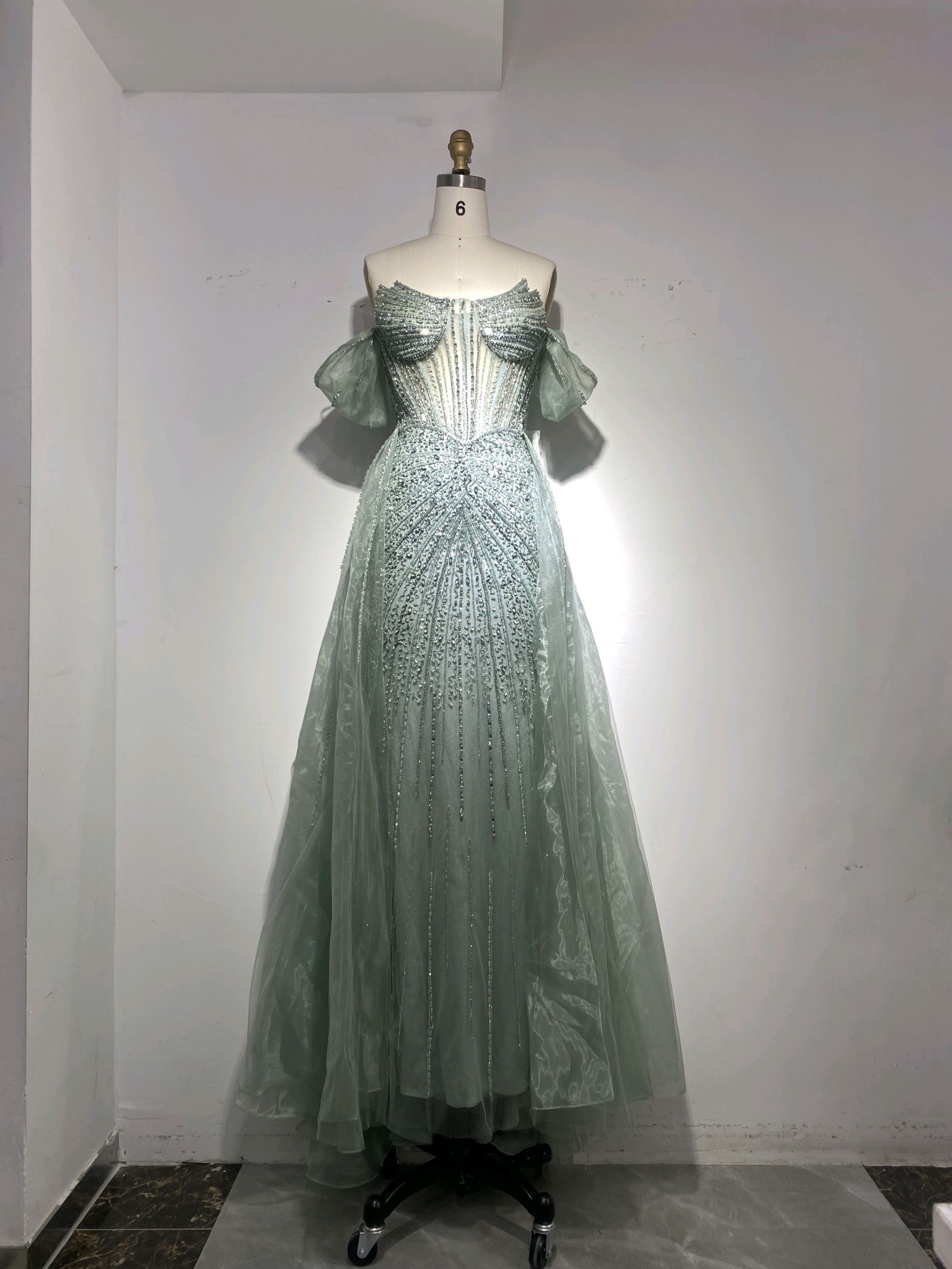 Maxi Corset Dress with Puff Sleeves