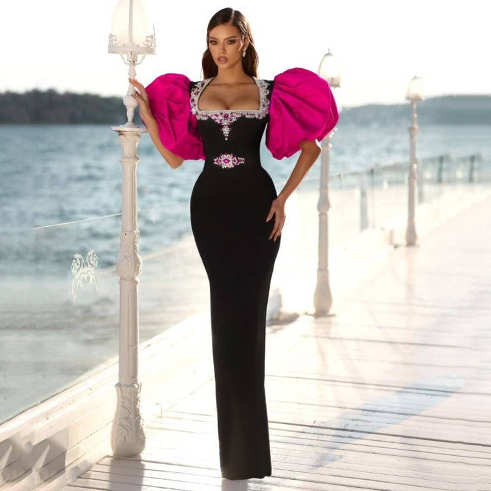 Pencil Maxi Dress with Puff Sleeves