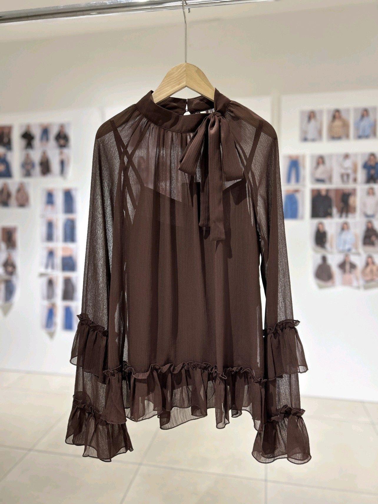 Relaxed Chiffon Blouse with Stand Collar