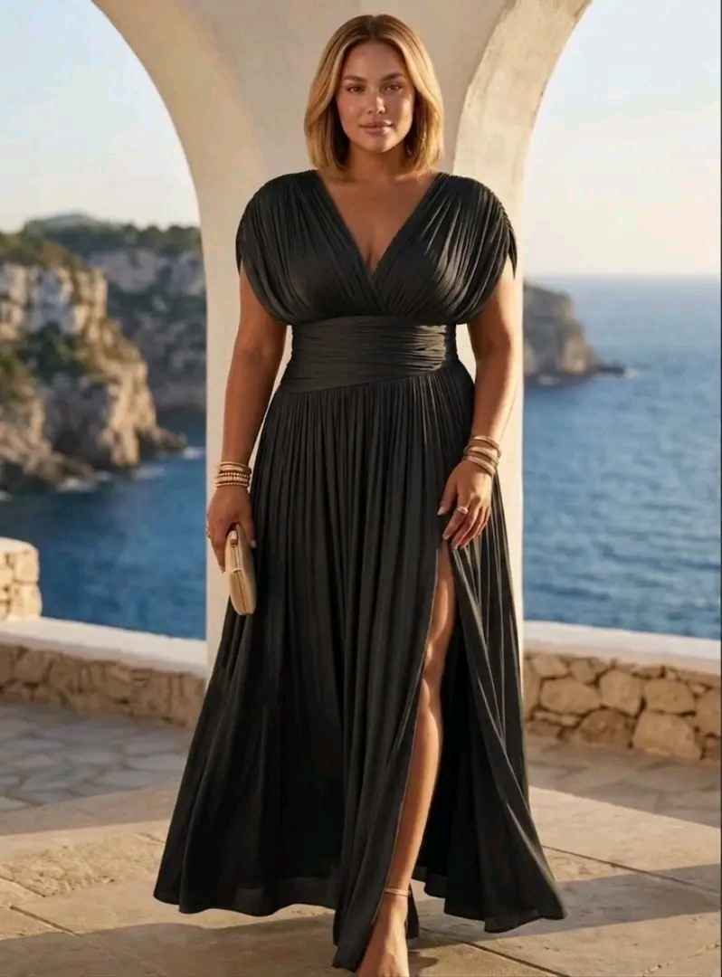 Pleated Maxi Wrap Dress