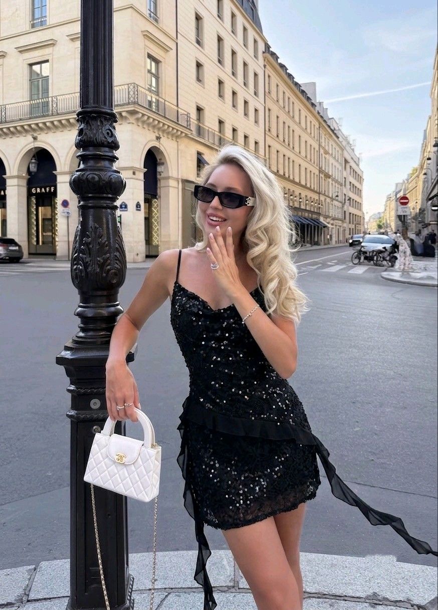 Fitted Sequin-Trim Mini Dress with Ruffle