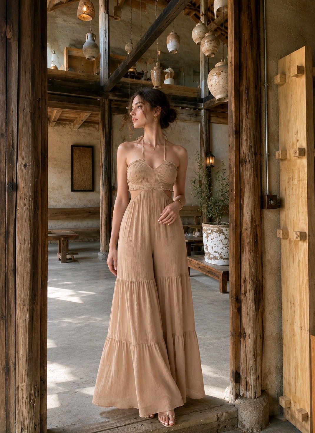 Corset-Style Jumpsuit with Flared Legs