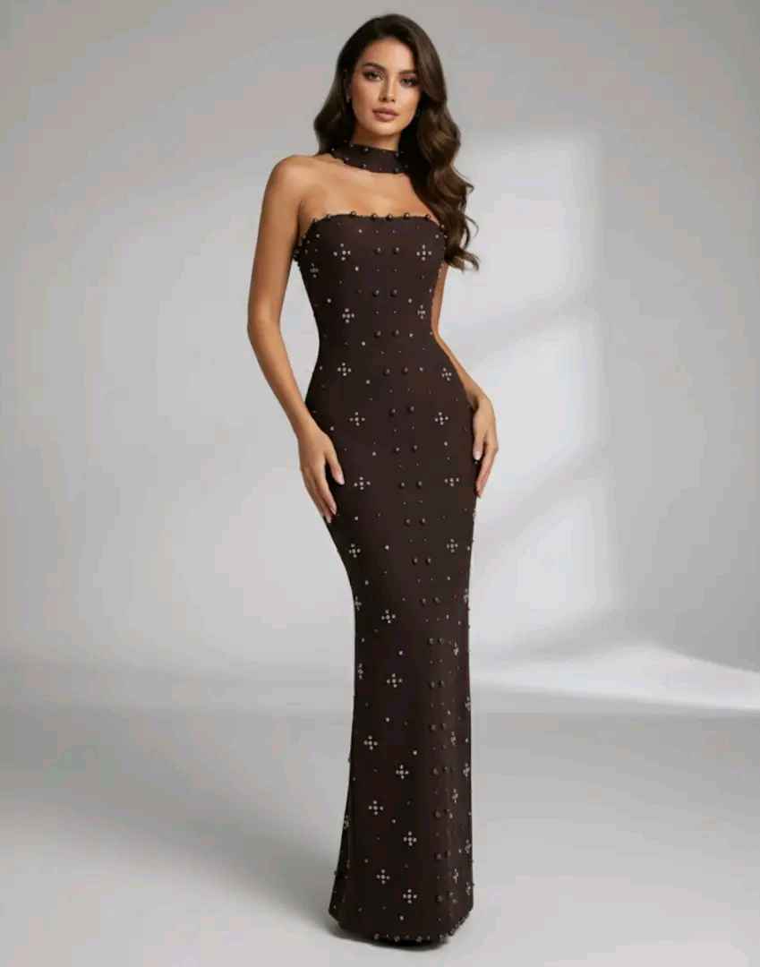 Halter Maxi Dress with Stud Detailing