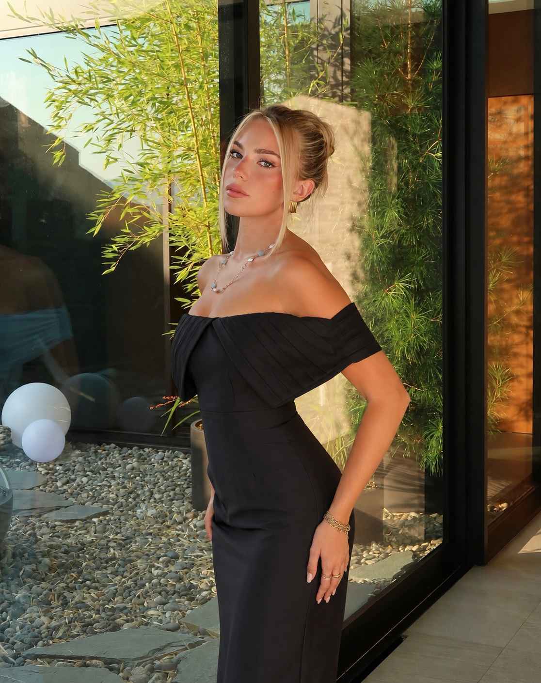 Off‑Shoulder Maxi Pencil Dress