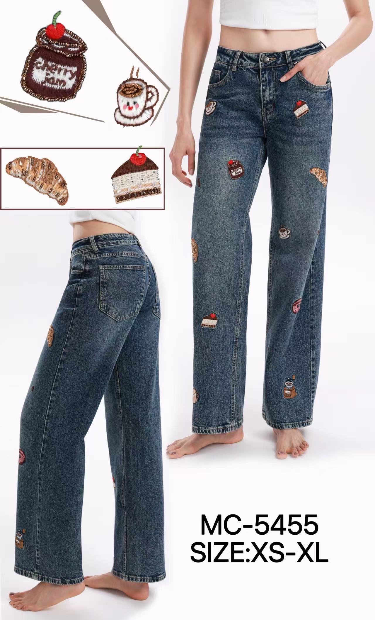 Straight Jeans with Embroidered Details