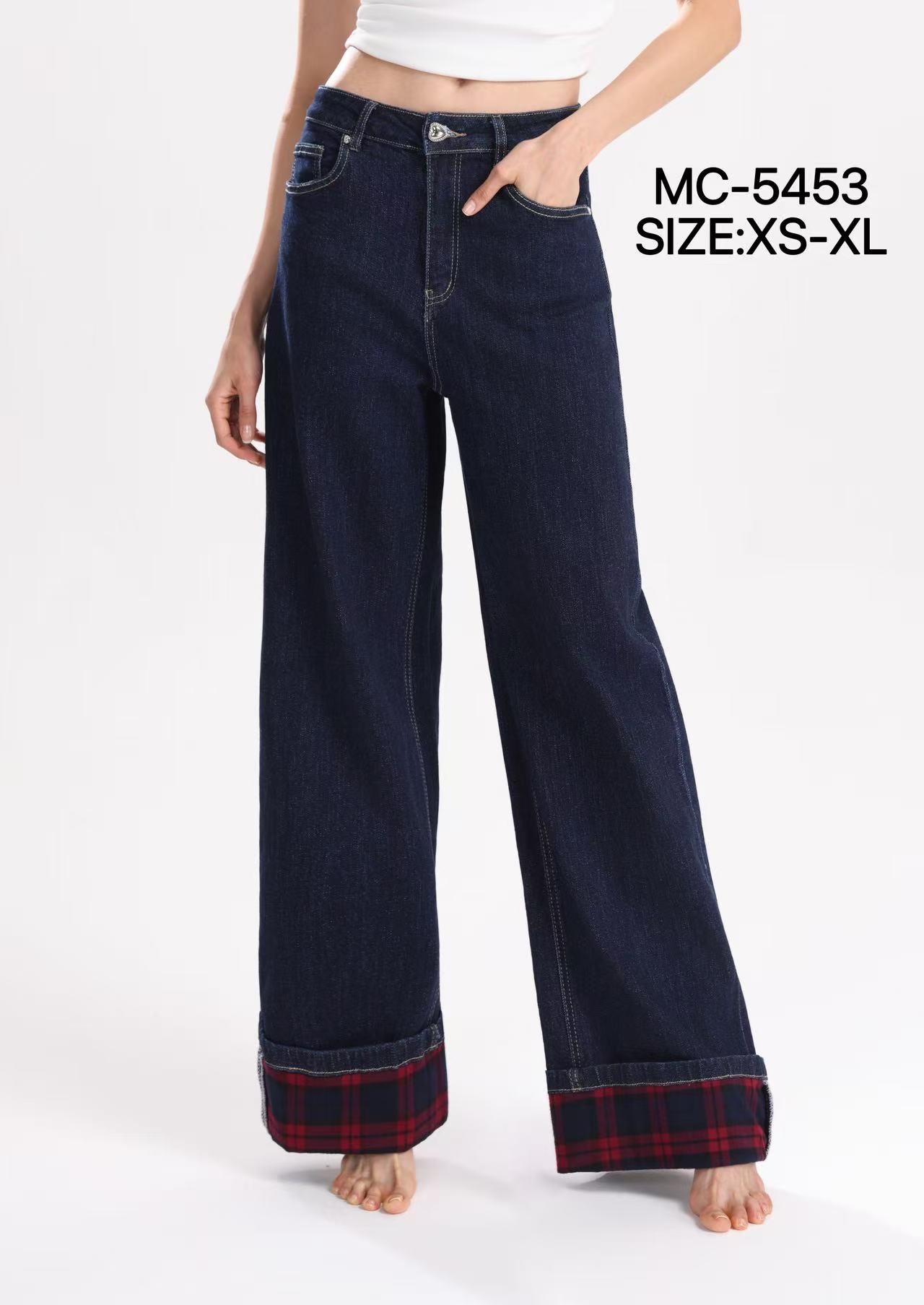 Wide-Leg Checked Jeans